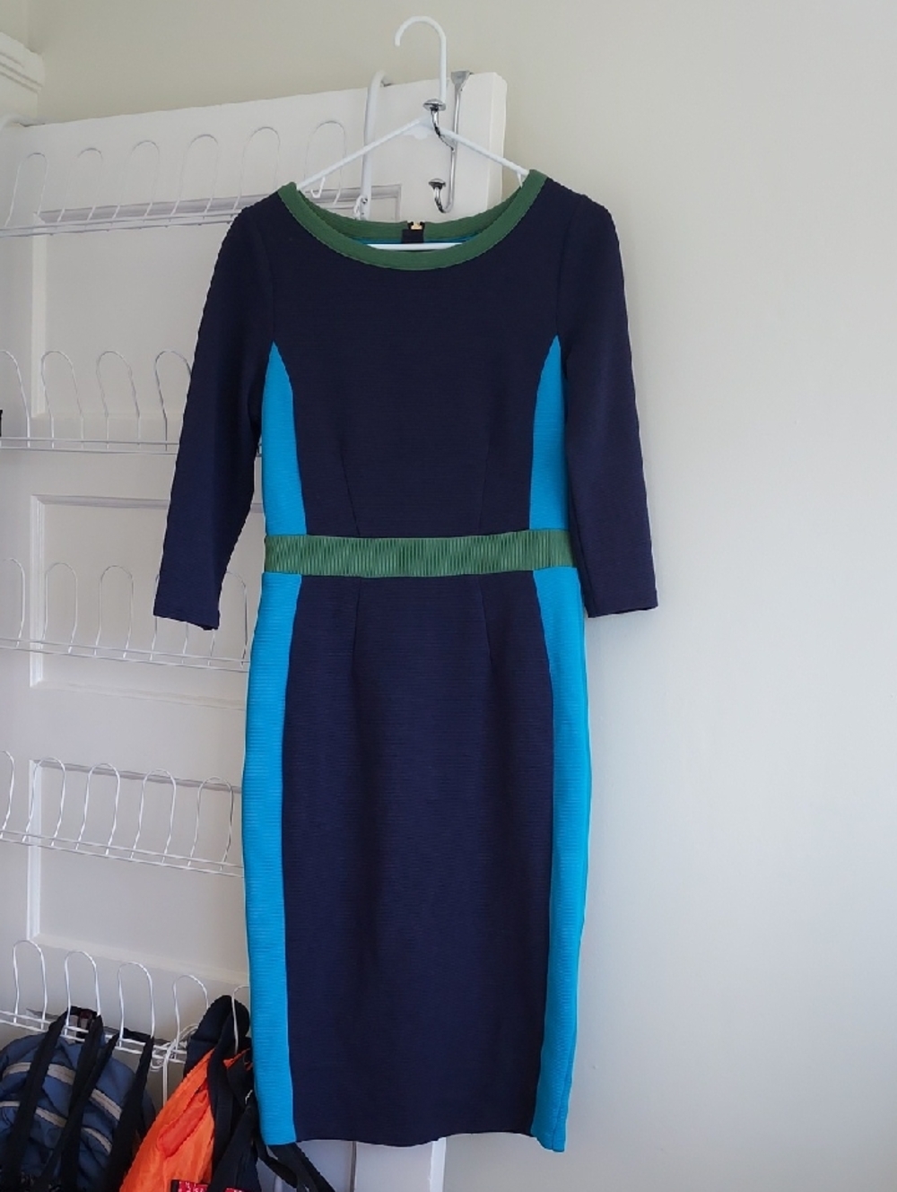 Boden Leah Ottoman Dress Colorblock Lined Blue Green Trim Size 6 Zip Back